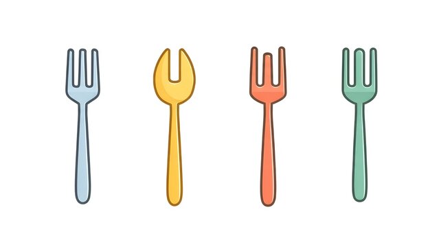 Bright, playful illustration of four colorful plastic forks on a white background