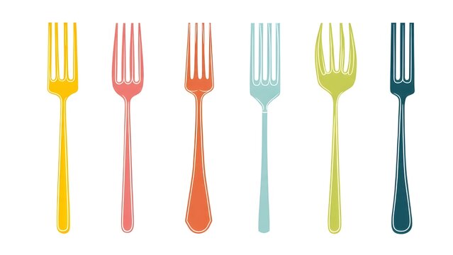 Bright, playful illustration of four colorful plastic forks on a white background