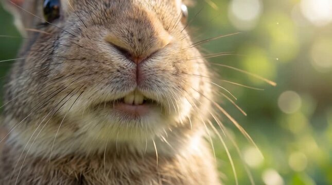 Rabbit teeth close up chewing green leaf natural wildlife detail