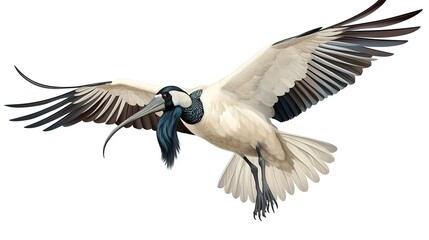 Obraz premium Majestic White Stork with Broad Black-Tipped Wings Soaring Gracefully in Flight
