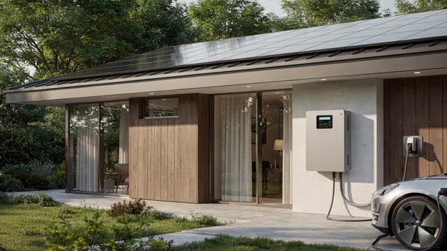 Stylish wooden clad solar charging point inspected by professional technician