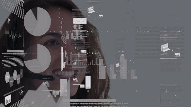 Vertical video: Host with mic presenting tech charts while overlays sliding from left, sorting list