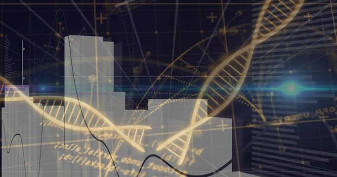 Helix appearing on frame one, composite bars and waveform shifting, visualizing dynamic data flow