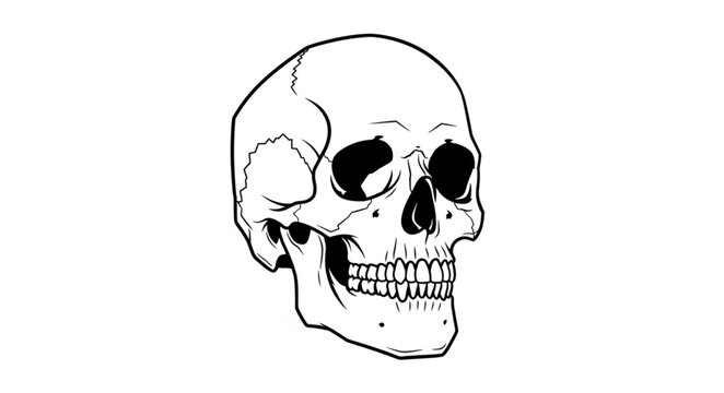 Detailed Skull Illustration - Anatomical Study in Black and White.