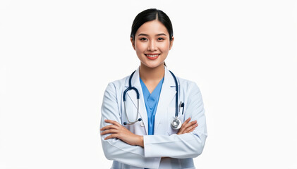 Fototapeta premium Smiling Doctor: A confident and compassionate doctor, radiating a sense of trust and professionalism with a friendly smile.