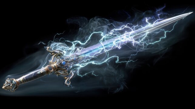 Stunning photo of magical fantasy longsword infused with electric lightning energy.