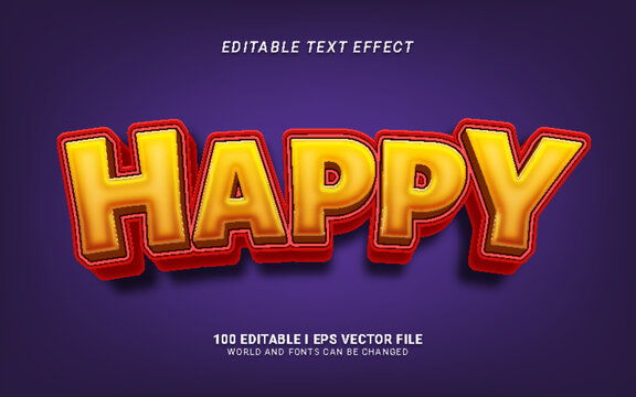 Editable happy text effect with 3d golden and red style