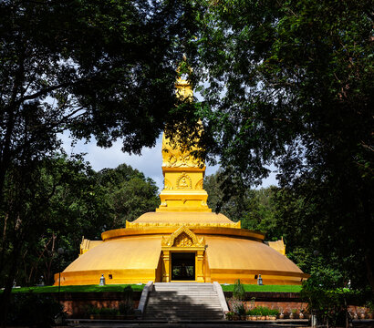 Golden stupa at Wat Nong Pah Pong Temple, Ubon Ratchathani, Thailand.