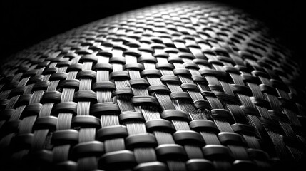 Obraz premium A close-up view of a woven carbon fiber texture in black and white