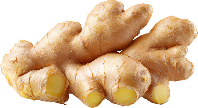 Organic whole ginger root for aromatic and herbal medicine, isolated cutout
