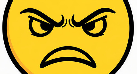 Fototapeta premium A yellow emoji with angry eyes and a frowning mouth on a white background digital illustration