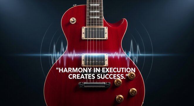 Red Electric Guitar with Sound Wave Overlay