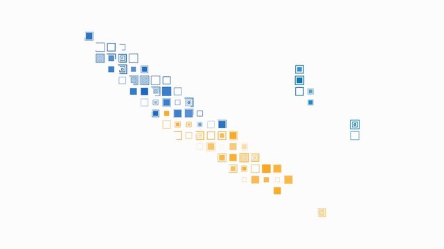New Caledonia animated country shape. Pulsating colored dots on the map of the country. Large size square blocks. Digital style New Caledonia map on white background. Classy animation video.