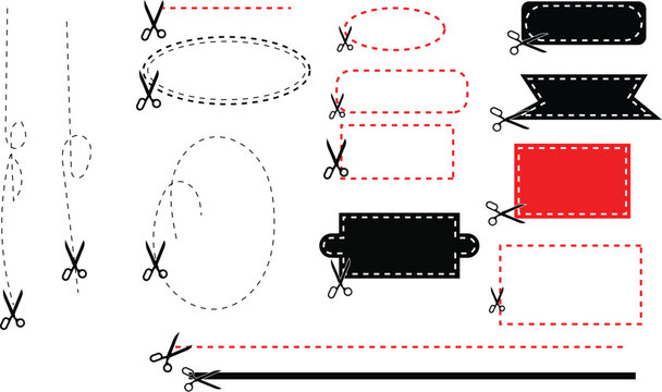 Scissors cutting dashed lines and shapes dotted line