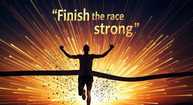 Runner's Silhouette Crossing Finish Line Strong