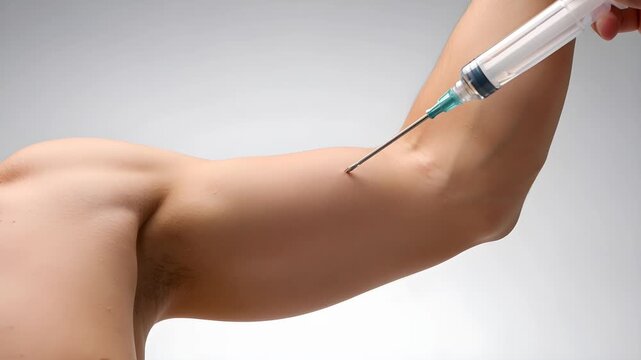 Medical injection being administered into a human arm