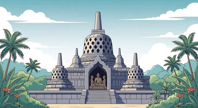 Borobudur Temple - A Majestic Buddhist Monument in Indonesia.