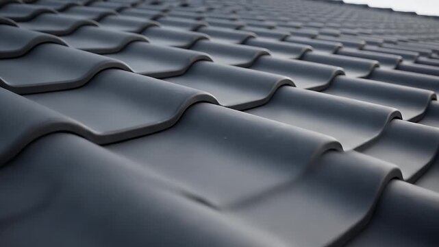 Close Up View of Wavy Interlocking Roof Tiles Forming a Repeating Pattern