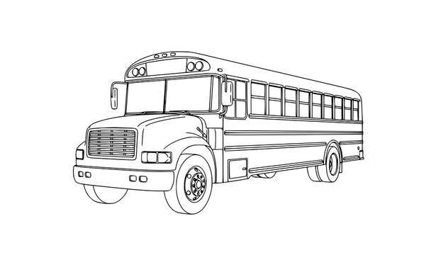 School bus line art vector illustration outline transport vehicle isolated on white background