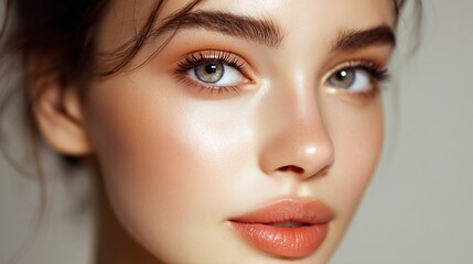 Fototapeta premium Beautiful woman's face with light natural makeup