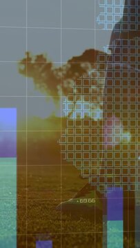 Neon vest player standing as kicking foot hitting soccer ball, training HUD overlaying right charts