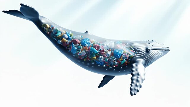 Elegant, vibrant blue whale silhouette adorned with elaborate floral mosaic across its body