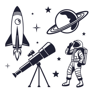 Space Exploration and Astronomy Icon Set Flat Silhouette