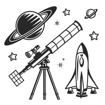 Space Exploration and Astronomy Icon Set Flat Silhouette