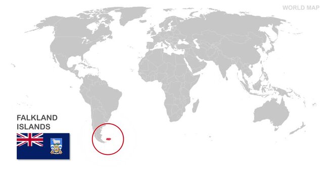Falkland Islands Map Video, highlighted in the world map with national flag and borders, perfect for presentations, travel, education, geography, and global studies.