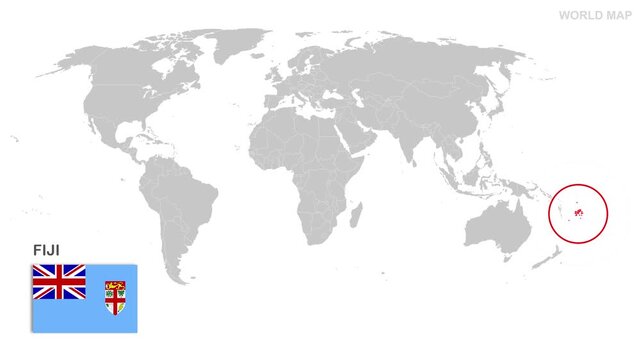 Fiji Map Video, highlighted in world map with national flag and borders, perfect for presentations, travel, education, geography, and global studies.