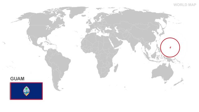 Guam Map Video, highlighted in world map with national flag and borders, perfect for presentations, travel, education, geography, and global studies.