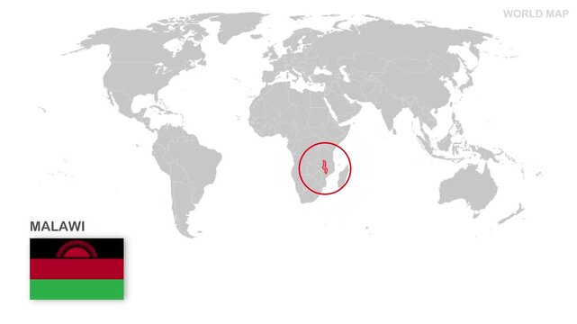 Malawi Map Video, highlighted in world map with national flag and borders, perfect for presentations, travel, education, geography, and global studies.