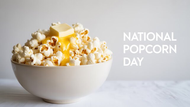 A bowl of popcorn with melted butter, celebrating National Popcorn Day