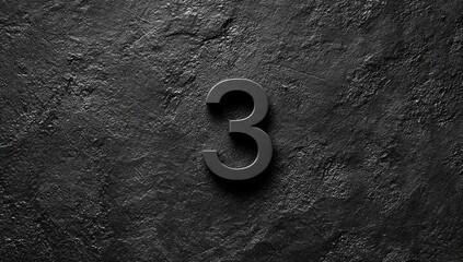 A centered three-dimensional digit three set against a dark textured stone wall © Mustamal