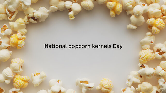 National Popcorn Kernels Day celebrated with popcorn arranged in a circular frame on a white background