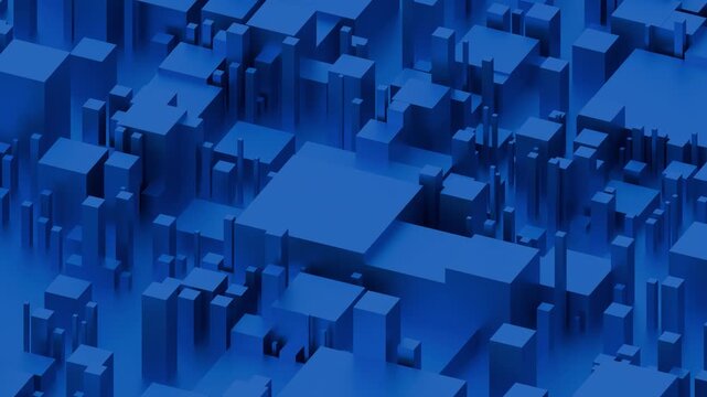 Blue geometric blocks rising in a seamless tech city loop. Abstract animation 4k seamless looped video 3d render