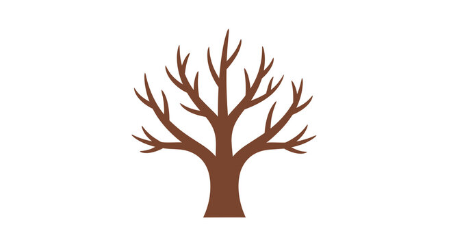 Bare Tree Vector Illustration, Brown Silhouette, Autumn Season, Nature Design, Isolated Graphic