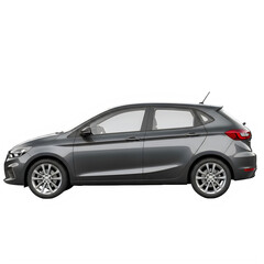 Fototapeta premium Dark gray hatchback car with silver wheels on black isolated on transparent background