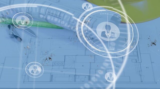 Architecture blueprint showing HUD appearing rings pulsing lens focusing avatars for selection