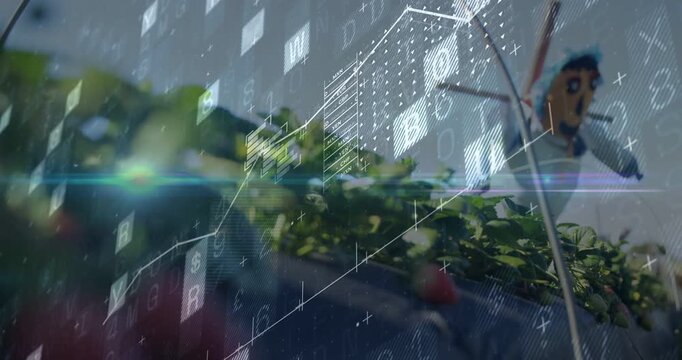 HUD fading in, initiating shift, berries occupying frame, charts tracing crop growth for farming