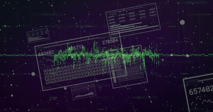 Central green signal reacting to data pulse growing peaks updating UI pulsing nodes showing flow