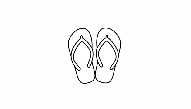 Simple Line Art Drawing of Flip Flops on White Background