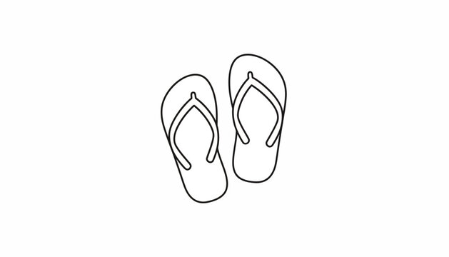 Simple Line Art Drawing of Flip Flops on White Background