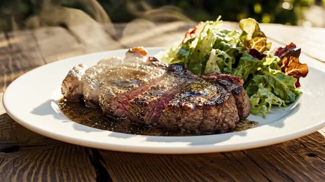 Sizzling steak cooking video outdoor grill food photography summer bbq this video was created by ai