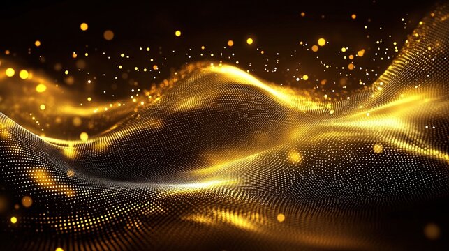 Abstract Golden Background with Flowing Lines and Light Dots
