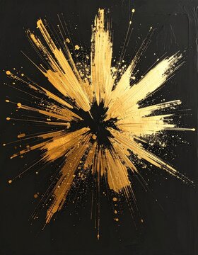 金色墨絵爆発放射構図 黒背景高級和風アート