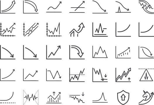 Market volatility and startup unicorn growth line icons