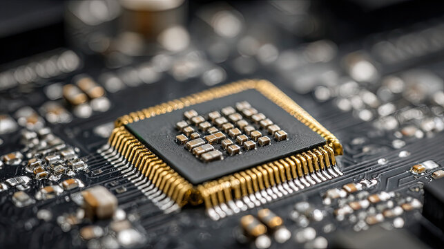 A close-up view of a computer chip on a circuit board