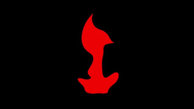 一瞬で下から上に燃え上がって消える赤い炎のエフェクト。2DFXの手書きアニメーション。火属性の魔法の演出。編集しやすい黒背景