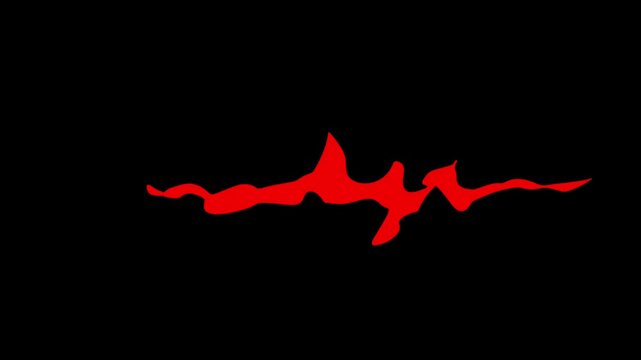 一瞬で左から右に流れるように燃える赤い炎のエフェクト。2DFXの手書きアニメーション。火属性の魔法の演出。編集しやすい黒背景